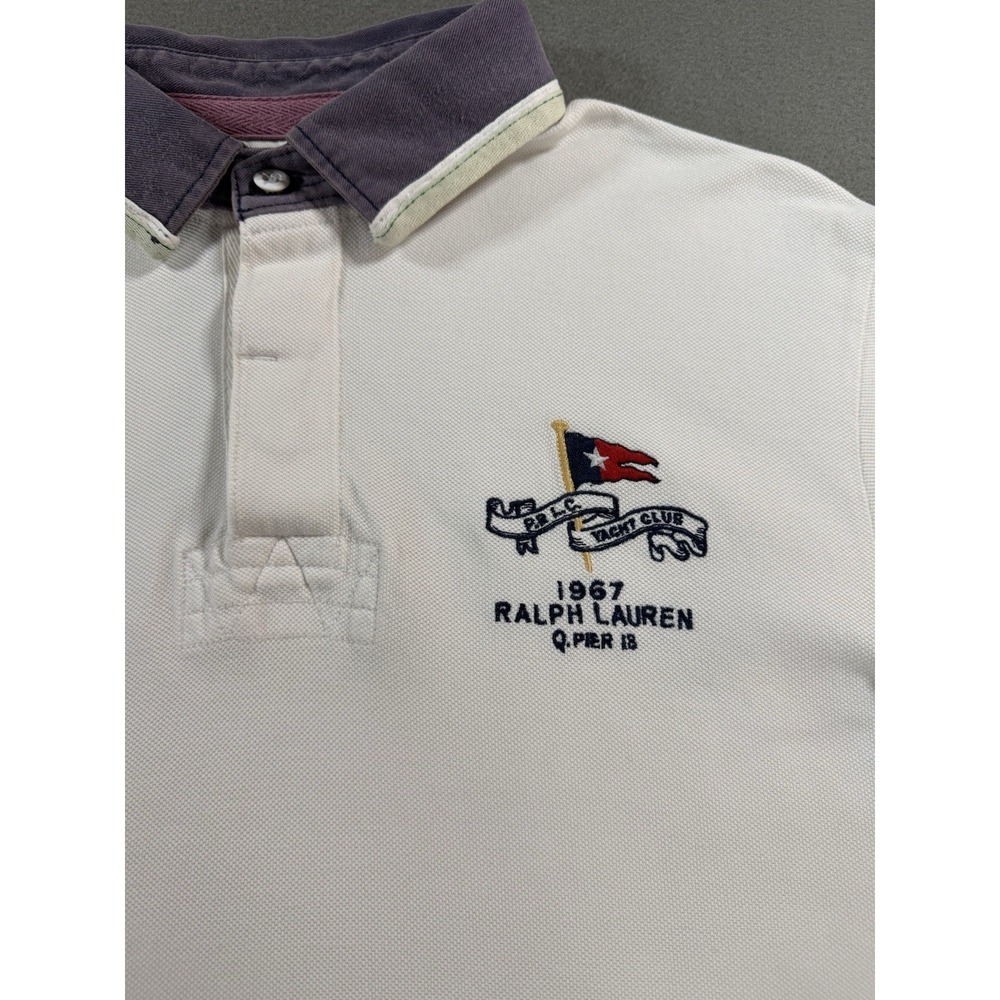 Vintage Polo Ralph Lauren Yacht Club Rugby Style White Polo Custom Fit Size L